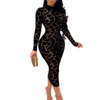 Polyester Slim Sexy Package Hip Dresses printed black PC