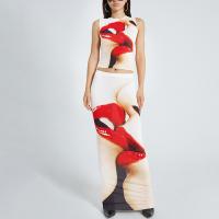 Polyester Tweedelige jurk set Afgedrukt rood en wit Instellen