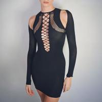 Polyester High Waist Sexy Package Hip Dresses & hollow black PC