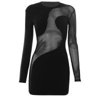 Polyester Waist-controlled & Slim & High Waist Sexy Package Hip Dresses see through look patchwork Solid PC