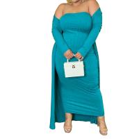 Spandex & Polyester long style & Plus Size Two-Piece Dress Set & two piece knitted Solid Set