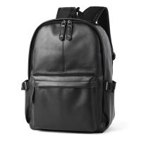 PU Leather Backpack large capacity & soft surface Solid black PC