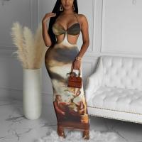 Polyester Slim & High Waist Sexy Package Hip Dresses backless printed PC
