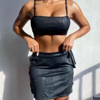 Polyester Bikini & three piece Solid black Set