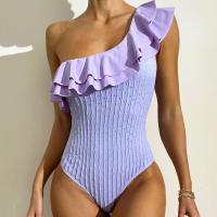 Polyester scallop One-piece Swimsuit & One Shoulder Solid purple PC