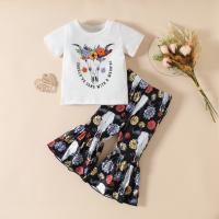Polyester Girl Clothes Set & two piece Pants & top printed letter white Set