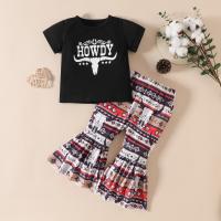 Polyester Girl Clothes Set & two piece Pants & top printed letter black and blue Set
