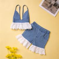 Polyester Girl Clothes Set & two piece Pants & camis Solid blue Set