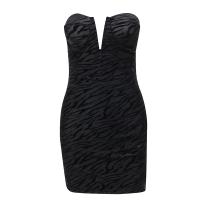 Polyester Slim Sexy Package Hip Dresses deep V & backless & off shoulder patchwork Solid black PC