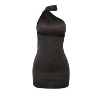 Polyester Slim & High Waist Sexy Package Hip Dresses & off shoulder & One Shoulder patchwork Solid PC