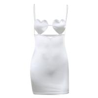 Polyester Slim & High Waist Sexy Package Hip Dresses backless & off shoulder & hollow patchwork Solid white PC
