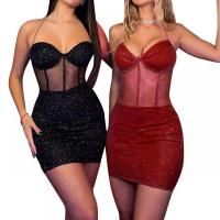 Polyester Slim Sexy Package Hip Dresses see through look & backless & off shoulder patchwork Solid PC