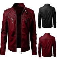 Polyester Slim & Plus Size Men Motorcycle Leather Jacket patchwork Solid PC