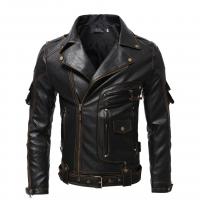Polyester Slim & Plus Size Men Motorcycle Leather Jacket patchwork black PC