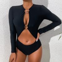 Polyamide One-piece Swimsuit & hollow & skinny style Solid black PC