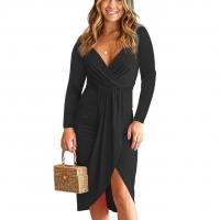 Polyester Waist-controlled One-piece Dress deep V Solid PC