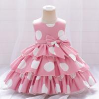 Viscose & Polyester Girl One-piece Dress with bowknot patchwork dot PC