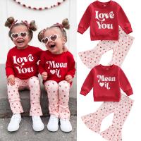 Polyester & Cotton Girl Clothes Set & two piece Pants & top printed letter red Set