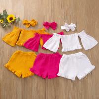 Polyester & Cotton Girl Clothes Set & three piece Hair Band & Pants & top Solid Set