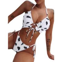 Polyester Bikini backless & padded printed white Set