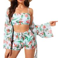 Polyester Tankinis Set & with cover ups & padded printed leaf pattern Set
