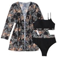 Polyester Tankinis Set & three piece & with cover ups & padded printed floral Set