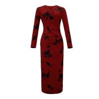 Polyester Waist-controlled & Slim & High Waist Sexy Package Hip Dresses printed red PC