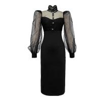 Polyester Waist-controlled & Slim & High Waist Sexy Package Hip Dresses see through look patchwork Solid black PC