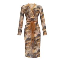 Polyester Waist-controlled & Slim & High Waist Sexy Package Hip Dresses printed coffee PC