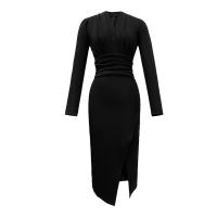 Polyester Waist-controlled & Slim & High Waist Sexy Package Hip Dresses side slit patchwork Solid black PC