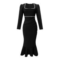Polyester Waist-controlled & Slim & High Waist Sexy Package Hip Dresses patchwork Solid PC