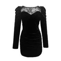 Polyester Waist-controlled & Slim & High Waist Sexy Package Hip Dresses patchwork Solid black PC