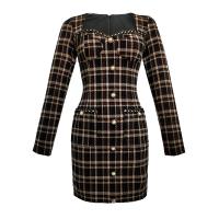 Polyester Waist-controlled & Slim & High Waist Sexy Package Hip Dresses patchwork plaid black PC