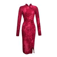 Polyester Waist-controlled & Slim & High Waist Sexy Package Hip Dresses printed fuchsia PC