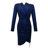 Polyester Sexy Package Robes hip Patchwork Solide Bleu pièce