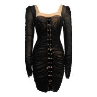 Polyester Waist-controlled & Slim & High Waist Sexy Package Hip Dresses patchwork Solid black PC