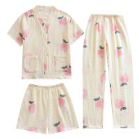 Cotton Women Pajama Set & three piece short pants & Pants & top printed multi-colored Set