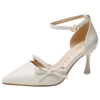 Microfiber PU Synthetic Leather & Rubber buckle High-Heeled Shoes Solid Apricot Pair