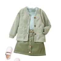 Polyester Slim Girl Clothes Set & three piece skirt & top & coat patchwork Solid Set