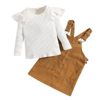 Polyester Slim Girl Clothes Set & two piece suspender skirt & top patchwork Solid two different colored Set