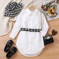 Polyester Slim Girl One-piece Dress Hat & skirt & belt patchwork Solid white and black Set