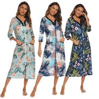 Polyester Women Robe deep V & breathable printed PC