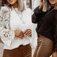 Polyester Women Long Sleeve Blouses & loose & hollow patchwork white and black PC