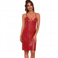 Metal One-piece Dress mid-long style & deep V & backless Sequin Solid PC