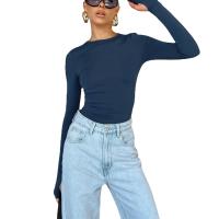 Polyester Vrouwen lange mouw T-shirt Spandex Lappendeken Solide meer kleuren naar keuze stuk