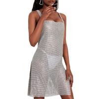 Metal One-piece Dress side slit & hollow Sequin Solid silver : PC