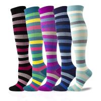 Nylon Women Knee Socks & sweat absorption & breathable jacquard striped Lot