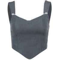 Polyester Slim & Crop Top Camisole backless patchwork Solid dark gray PC