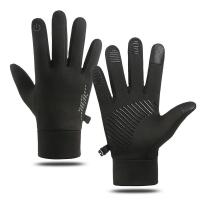 Polyamide Waterproof Riding Glove can touch screen & fleece & thermal Solid black : Pair