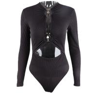 Polyester Slim Women Jumpsuit & hollow patchwork Solid black PC